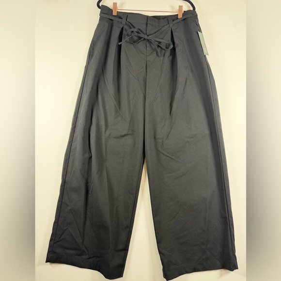 Womens Drawstring Button Fly - Elastic Waist Relaxed Fit Wide Leg Pants Black M - Picture 4 of 9